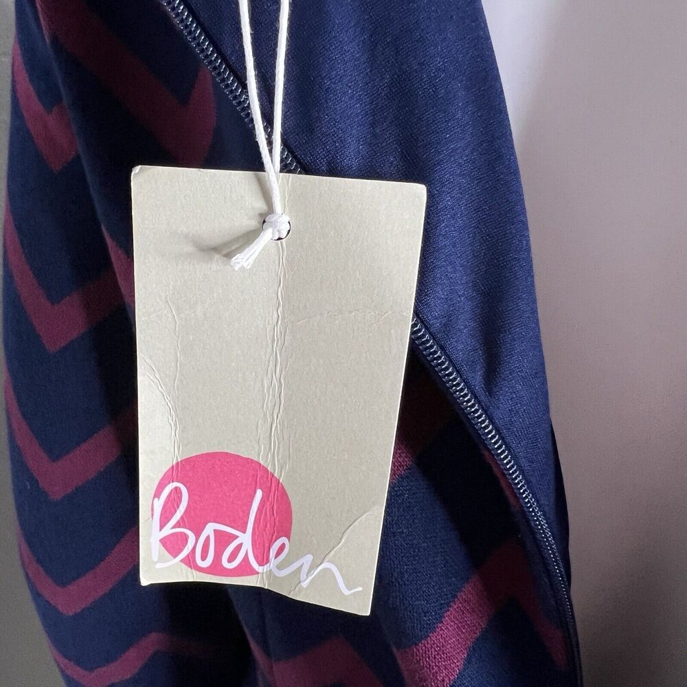 BODEN Annie Jacquard Dress Sz 10 Crew Neck Zipper Navy Ruby Ring Chevron NEW - Picture 7 of 9